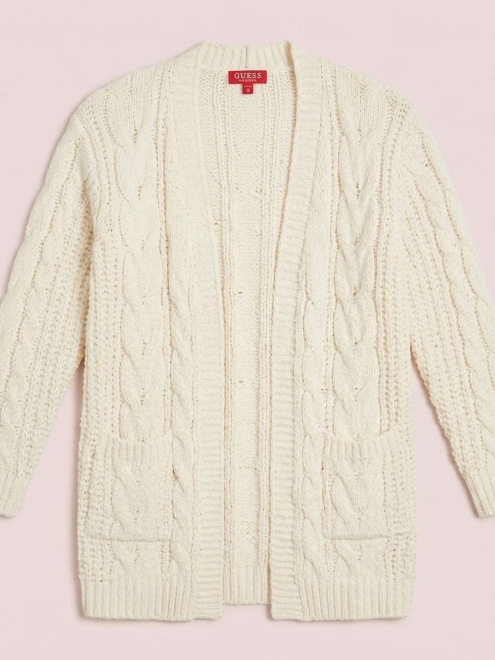 Guess Cream Cable Knit Open-Front Cardigan